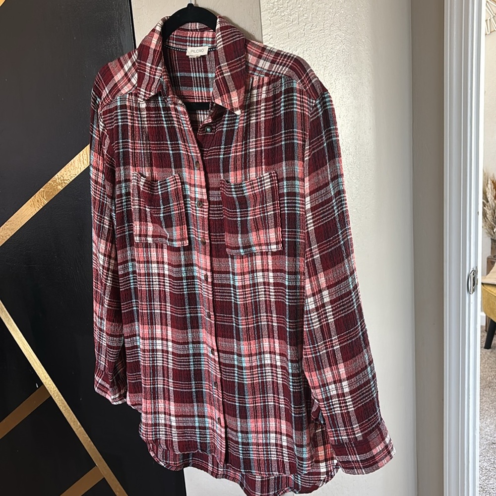 (Anthropologie Pilcro) Plaid oversized Shirt in Red and Blue